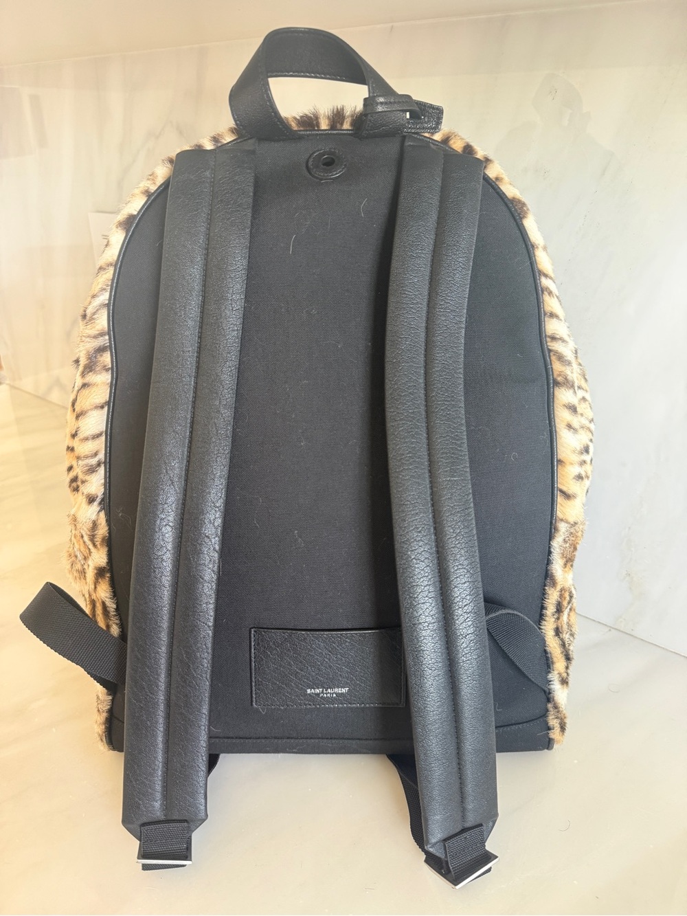 Saint Laurent Leopard Print Fur Backpack - Brown - Picture 4 of 7